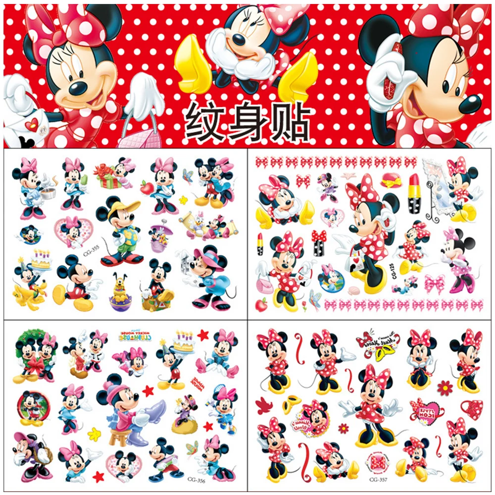 1Pcs Disney Mickey Minnie Mouse Kids Tattoo Sticker Anime Figure Cartoon Girls Birthday Gift Body Art Waterproof Tattoo Stickers