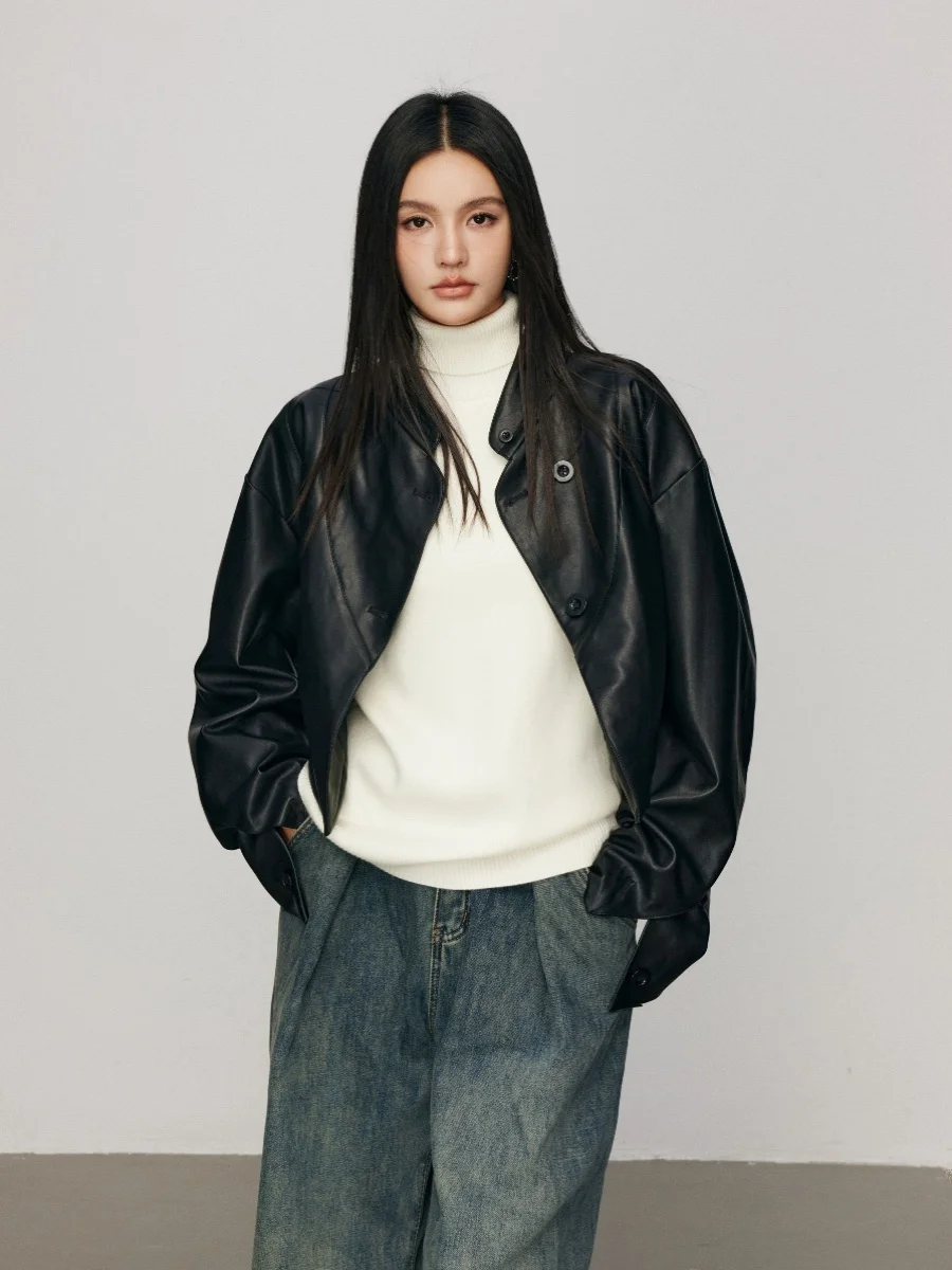 

Модная кожаная куртка-пальто с воротником-стойкой для женщин, весна-осень, новинка, бренд CHILL ZOEY, другие материалы