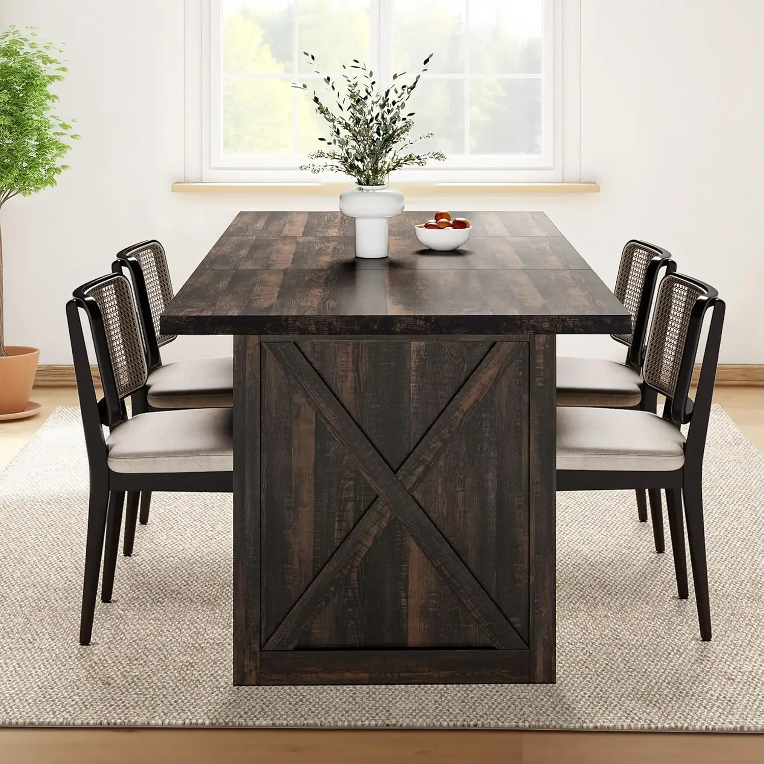 Mesa de jantar grande de fazenda de 70,8 "para 6 a 8 pessoas, mesa de jantar de madeira estilo rústico, mesa de jantar retangular para cozinha |