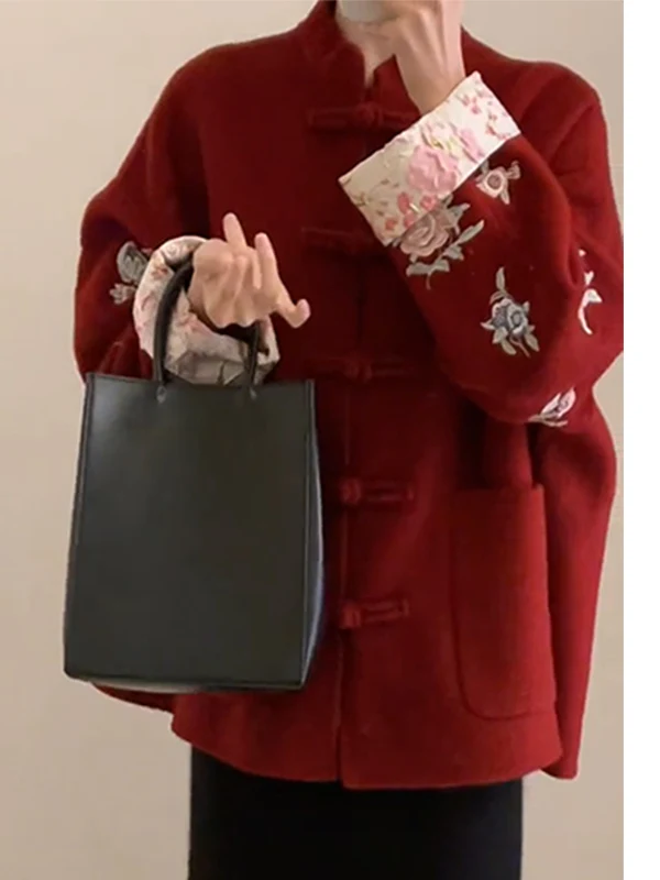 

Новое шерстяное двустороннее пальто больших размеров с вышивкой для женщин, осенне-зимнее, хлопковое, в национальном стиле, модель MM Big Coat