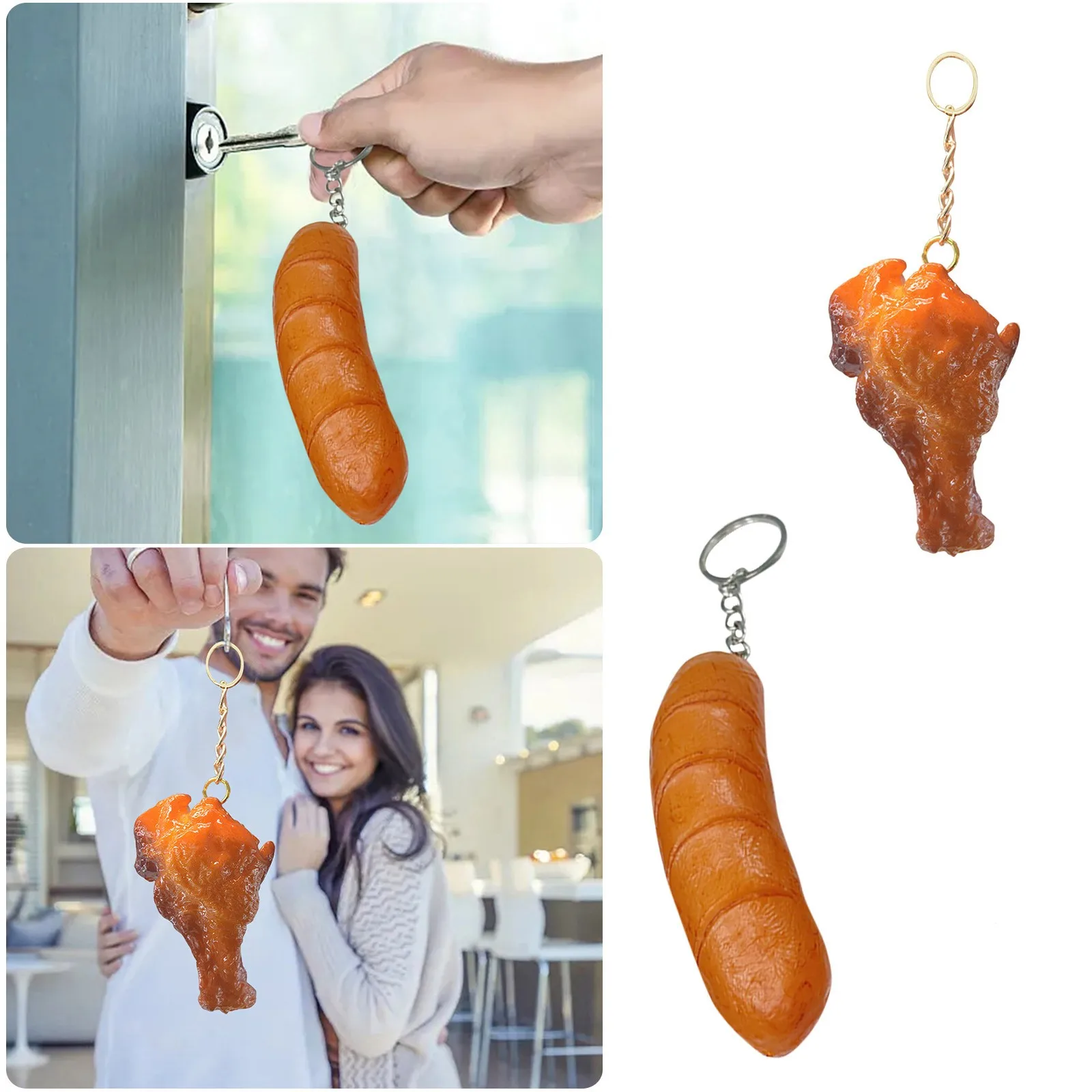 Pulsera para llave 1:1, llavero realista de raíz de ala de barbacoa, pierna de pollo, dije de salchicha a la parrilla, colgante para bolso, llavero con gancho para bolso