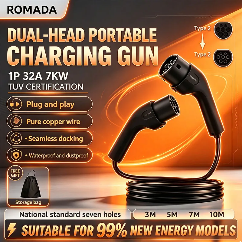 ROMADA Charging Station Cable 16/32A EU Standard Dual-Ended Connector 11kW/22kW Charging Connector Extension Cable GB/T Type 2