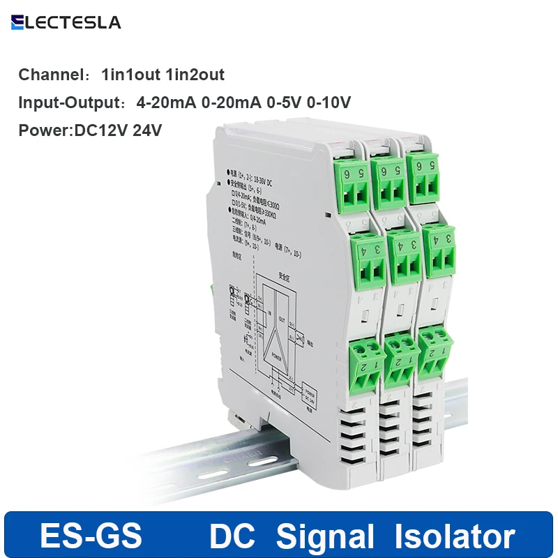 Analog Signal Isolator 1Input 1/2Output 4-20mA 0-5V 0-10V High Precision DC Transmitter DC24V Signal Isolator Transmitter