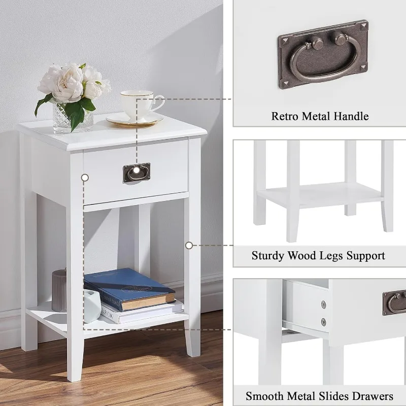 Nightstands Set , Side End Table Living Room Bedroom Bedside, Vintage Accent Furniture Small Space