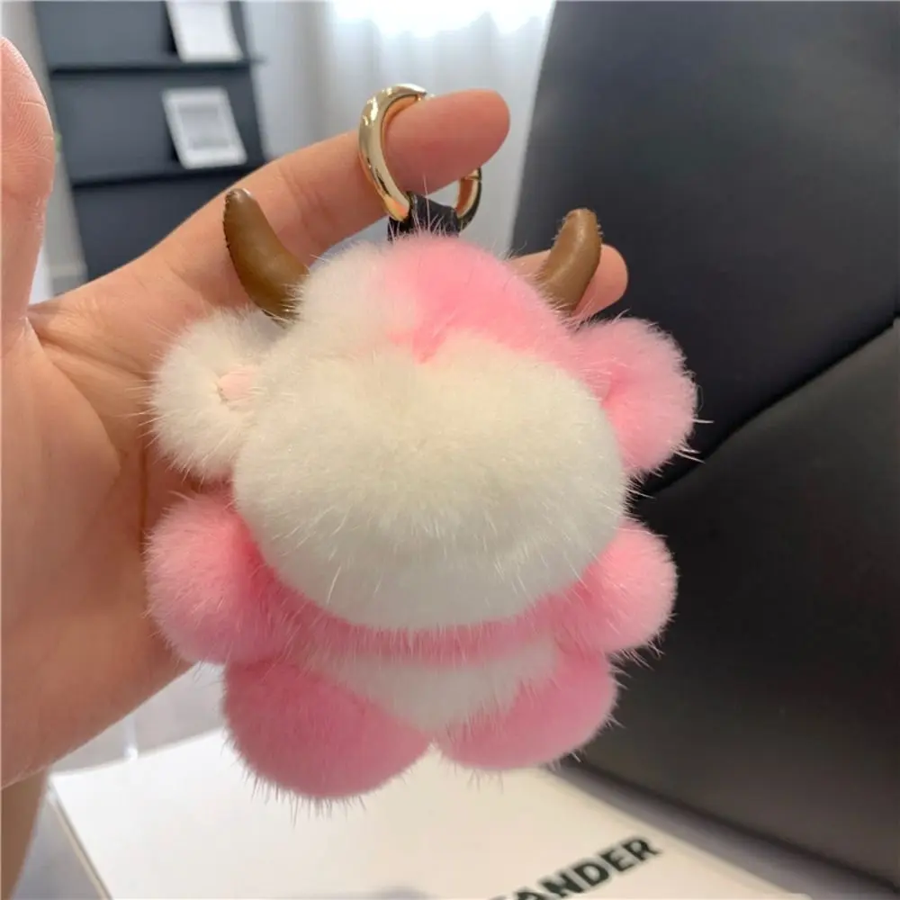 Kreatywny brelok do kluczy w kształcie cielaka z długim włosiem i rogami, pluszowy breloczek do torby, ozdoba, uroczy breloczek do plecaka z motywem zwierzęcym.