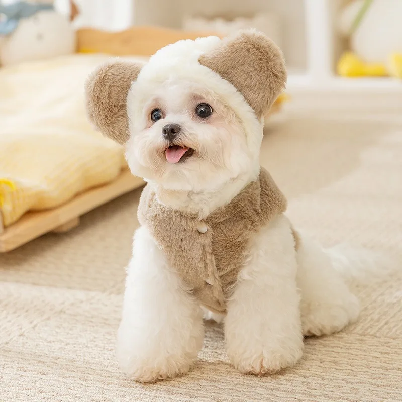 

Pet Hoodie Cute Bear Two Legs Fleece Winter Dog Sweatshirt Thickened Warm Teddy Open Button Shirt Dog Products