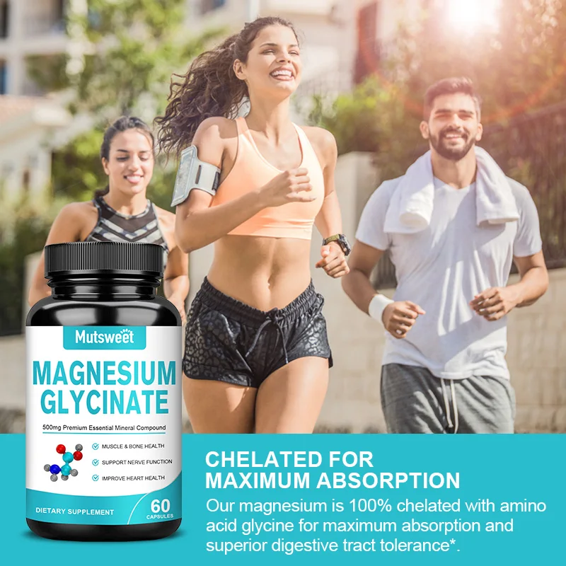 Mutsweet Magnesium Glycinate Supplement Vegan Capsules with Zinc Vitamin D3 B6 High Absorption Support for Women&Men Non-GMO