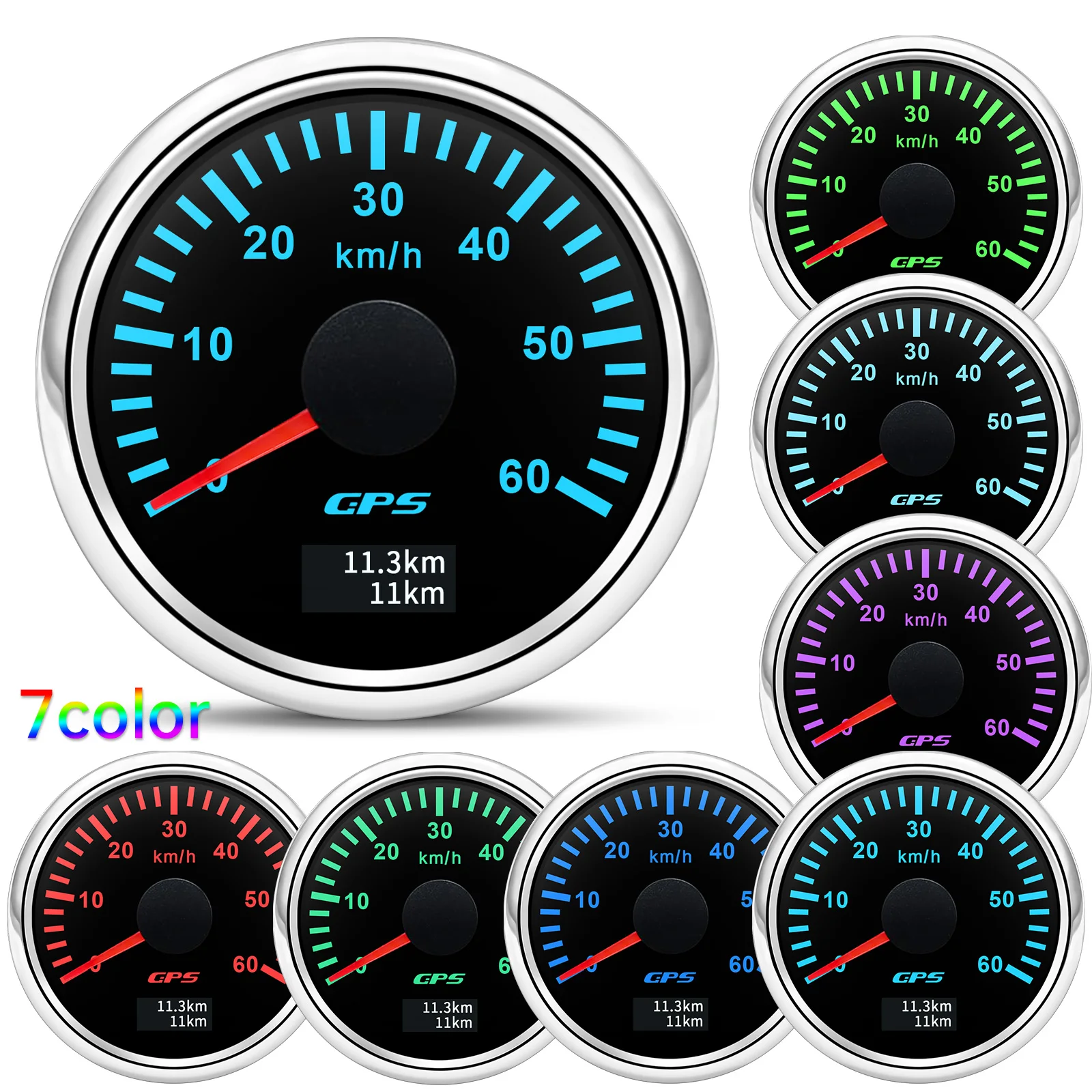 30/60/80/120/200 km/h 52 mm digitales GPS-Tachometer mit Antenne, Boot, Auto, Geschwindigkeitsmesser, 7-Farben-Hintergrundbeleuchtung, 12 V, 24 V – Detail 4