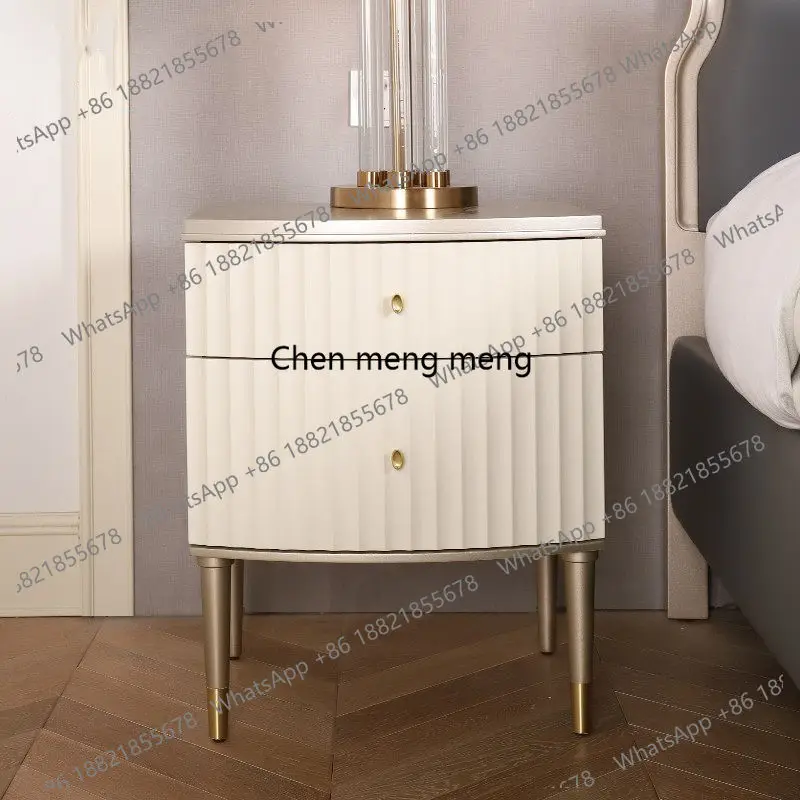 

American style, solid wood bedside, simple small apartment bedside cabinet, champagne high-end fashion desk lamp cabinet