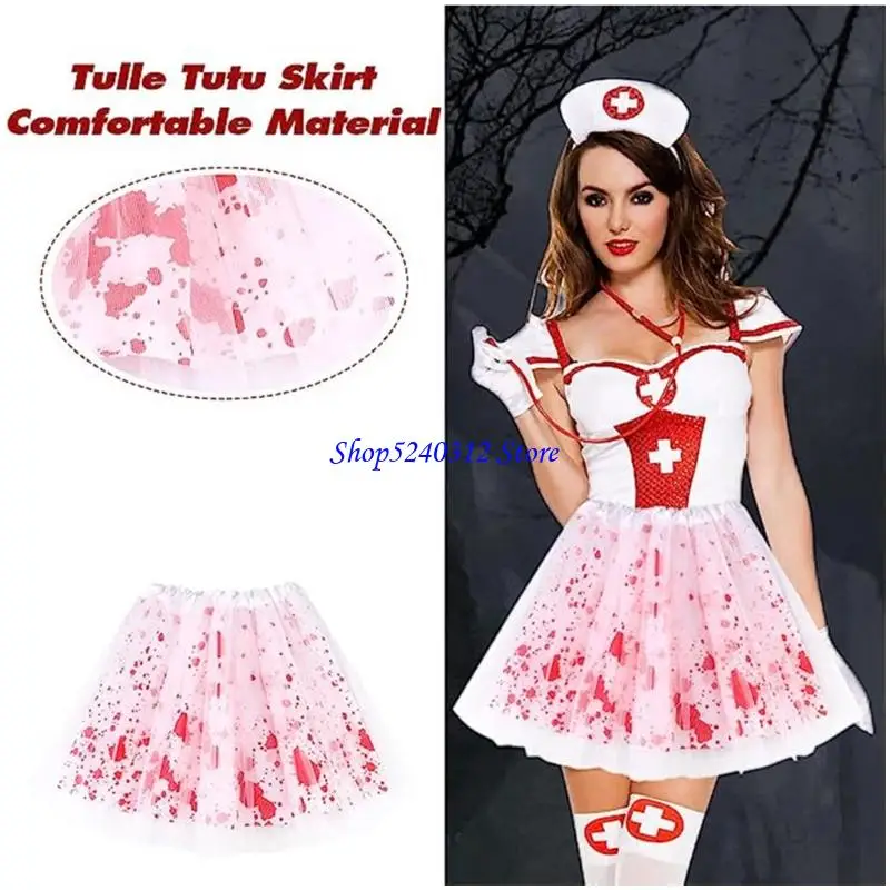 

634C Women Bloody Tulle Skirt Layered Tulle Tutus Skirt High Waist Pleated Mini Skirt