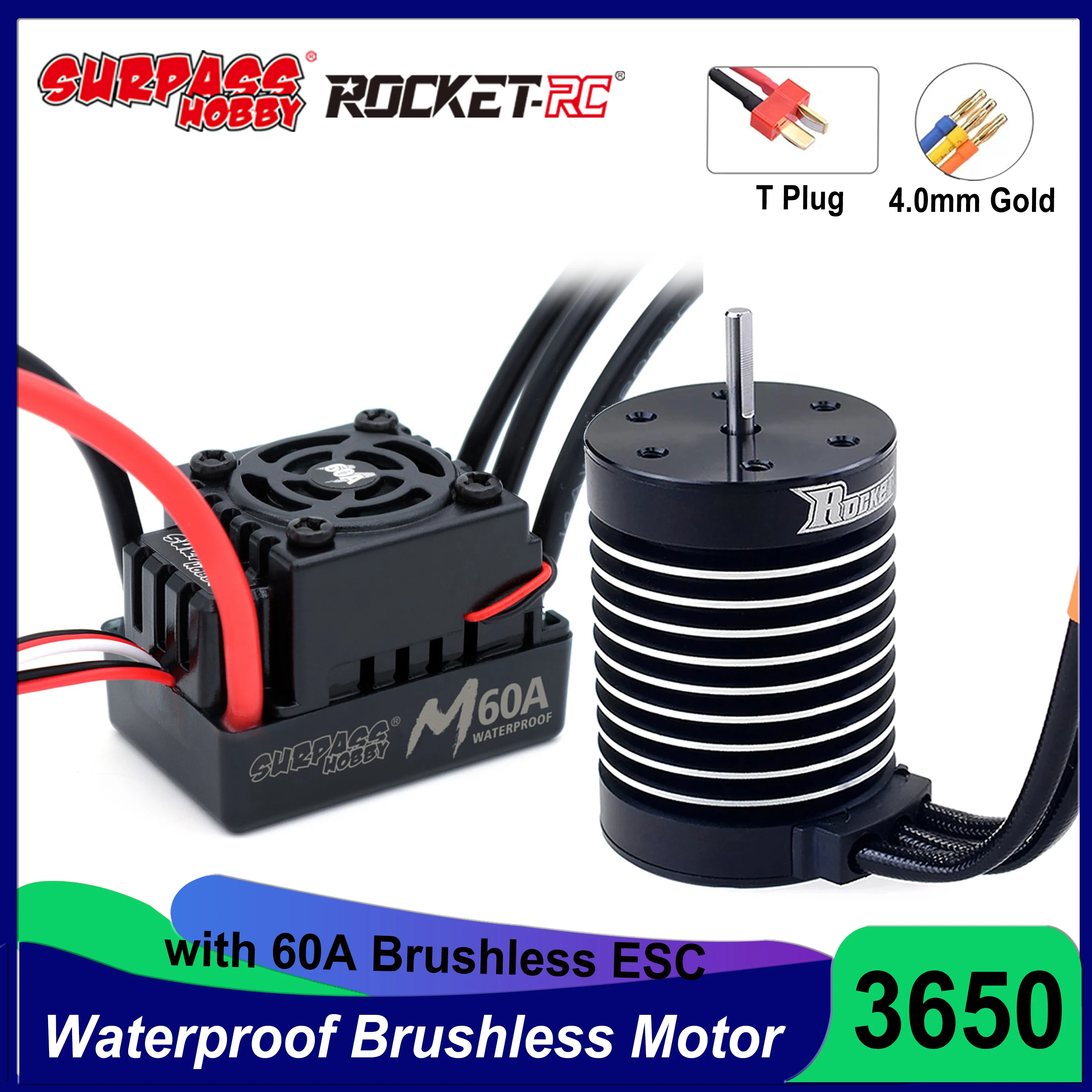 

Surpass Hobby Rocket 3650 Waterproof Brushless Motor M 60A ESC Electronic Speed Control Combo for 1/10 RC Car Boat Accessories