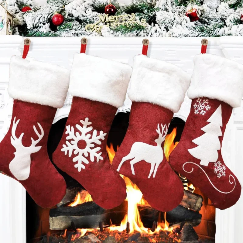 2023 Christmas Stockings Sock Wreat Santa Stockings Decorations for Home Outdoor 2024 New Year Xmas Holiday Cute Decorating 2pcs