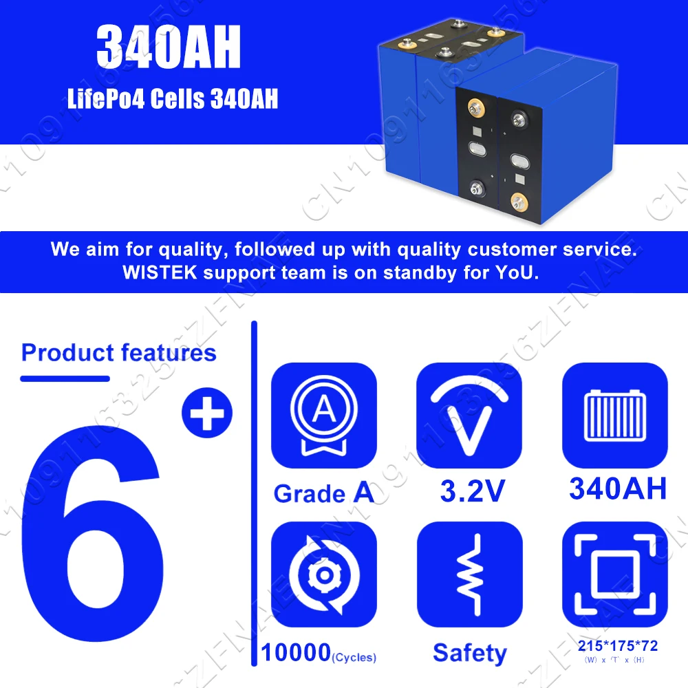 3.2V 340Ah d New Rechargeable Battery DIY 12V 24V 48V Cell Pack Suitable RV EV Boat Golf Cart Yacht Van Boats Battery
