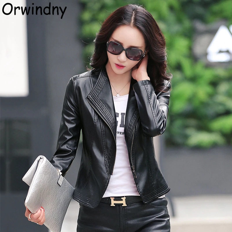 Spring And Autumn Female Leather Clothing 5XL Slim Leather Coat Outerwear Fashion Top Short Women Leather Jackets Orwindny