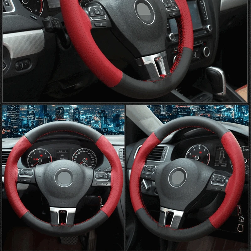 Car Steering Wheel Cover Genuine Leather Cowhide Braid With Needles Thread Car-Styling 38CM DIY Automobile Interior Accessory