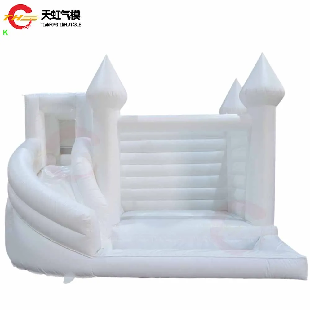 Château gonflable de saut de 4x4m, maison de rebond avec fosse à balles, château gonflable blanc pour fête de mariage avec piscine coulissante