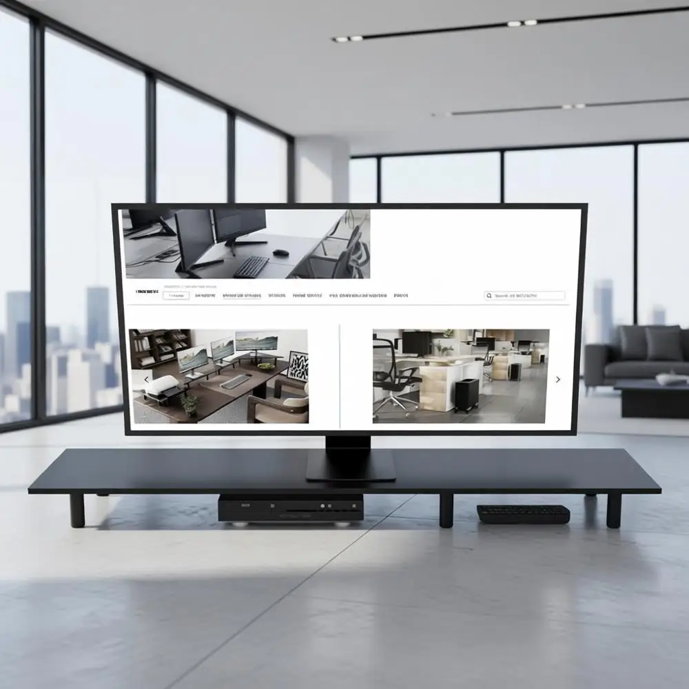 حامل شاشة مزدوج كبير 43.3 بوصة، تخزين المكاتب المنزلية لملحقات المكتب، مكتب من الخشب الصلب مع أرجل قابلة للتعديل للكمبيوتر #1