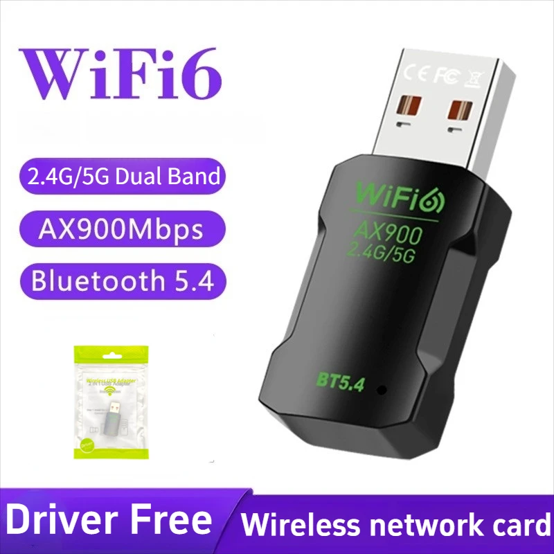

AX900 Bluetooth 5.4 USB-адаптер WiFi 6 Mini USB-ключ 5G/2.4G Двухдиапазонная сетевая карта WiFi6 Драйвер беспроводного приемника бесплатно для ПК