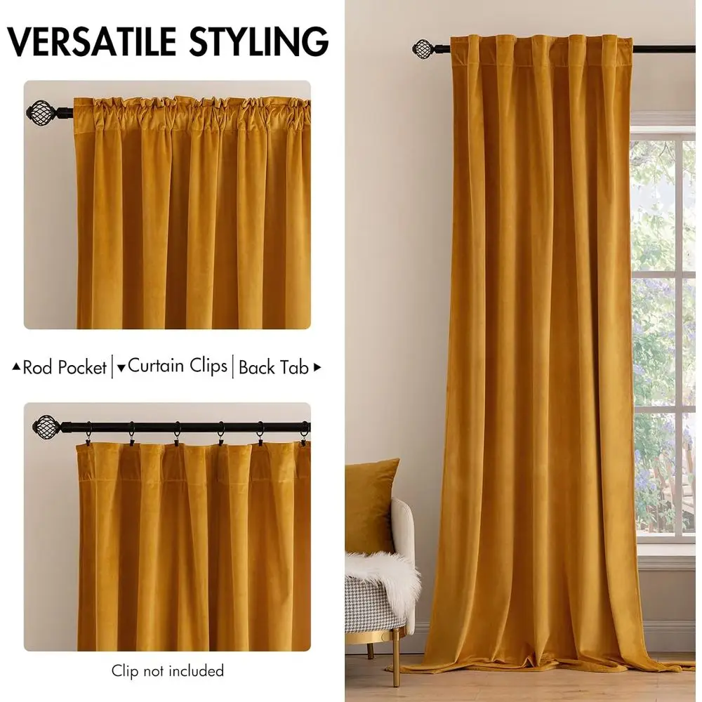 Lujosas cortinas con aislamiento térmico amarillo mostaza 96 con bolsillo para barra y pestaña trasera para decoración de dormitorio de otoño