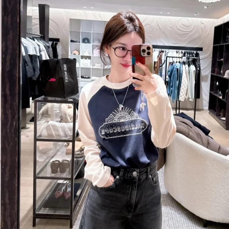 

Faionable Anti-Aging Long Sve T-irt Women's oulder Insert Letter Print Slimming round Ne Spring Casual Sle 2 Colors