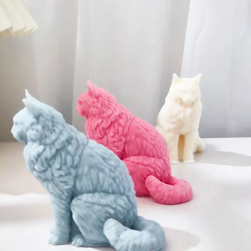 New Big Tail Sitting Maine Coon Candle Mold Animal Ornament Creative Ice Grid Gypsum Aromatherapy Cat Mold