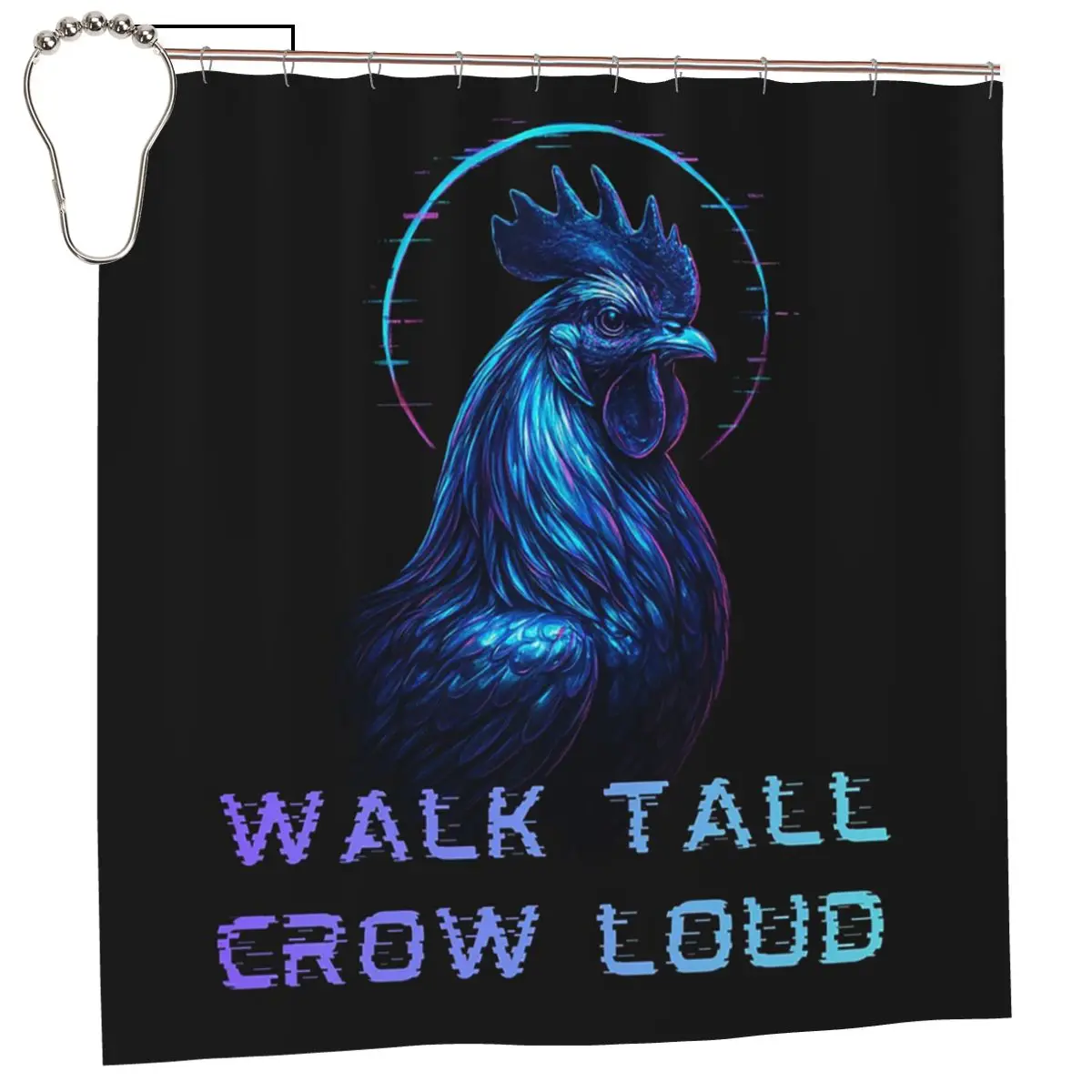 Walk Tall, Crow Loud Rooster Shower Curtain Bathroom Polyester Waterproof Bath Curtains with Hooks