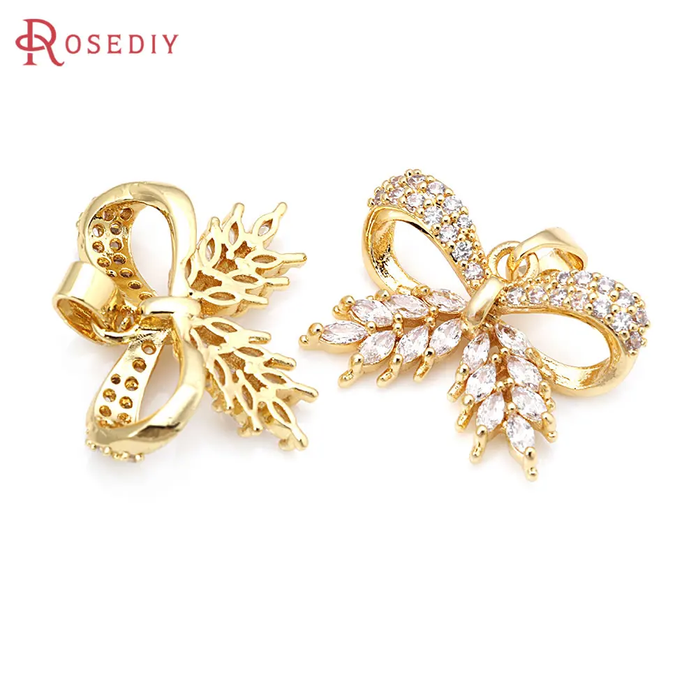 Ожерелья с бантом из латуни и циркония, 4 шт.