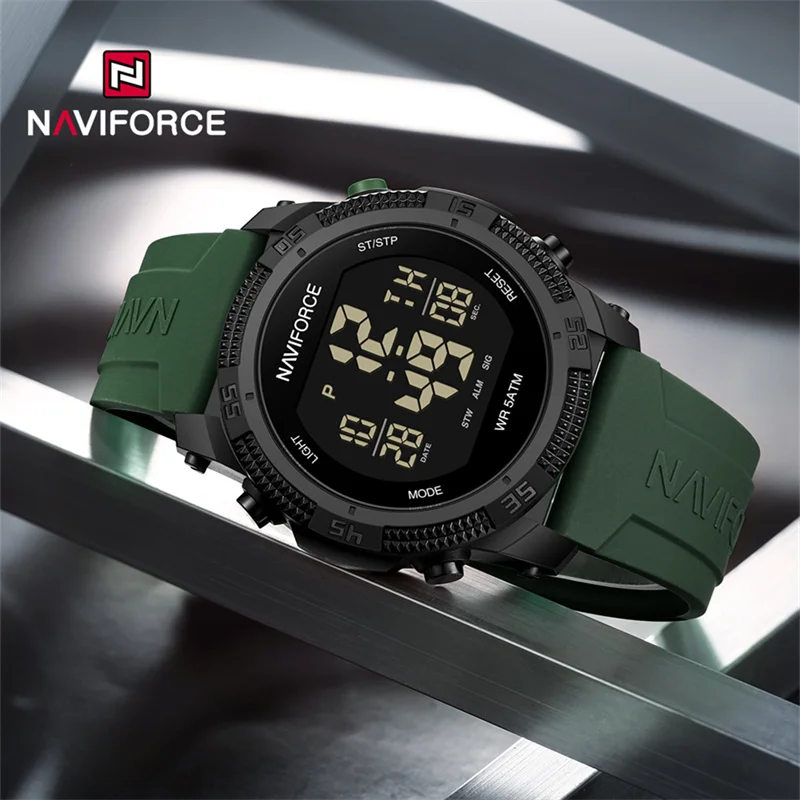 NAVIFORCE 2024 New Fashion Men Electronic Watch Waterproof Date and Week Silicone Strap LCD Digital Wristwatch Relogio Masculino