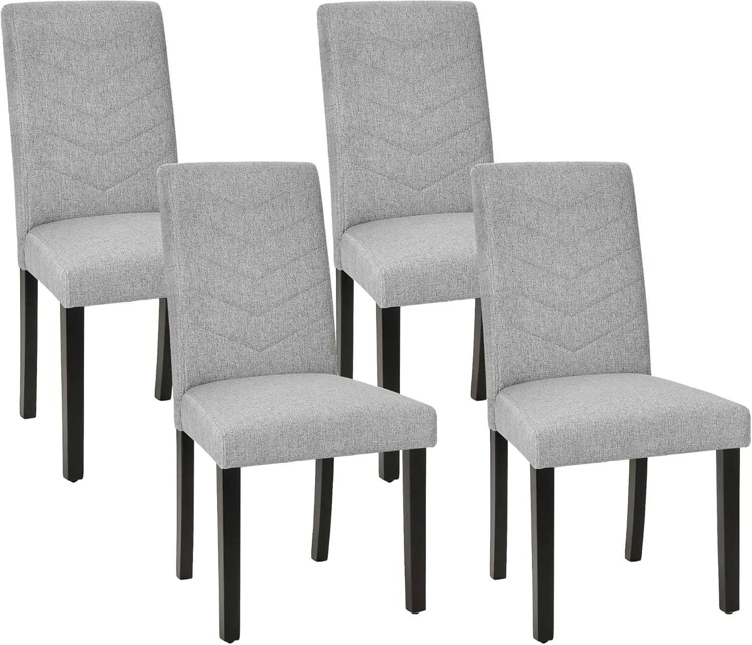 Upholstered Dining Chairs Set Of 4, Fabric Wood Legs High Back For Kitchen Living Room, Light Gray