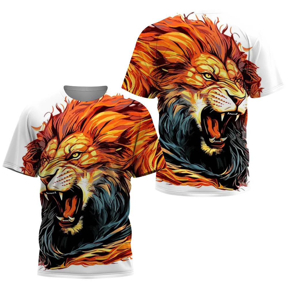 Vintage Męska koszulka z nadrukiem 3D Lion Pattern Summer Loose Plus Size Krótki rękaw Street Okrągły dekolt Wygodne męskie topy