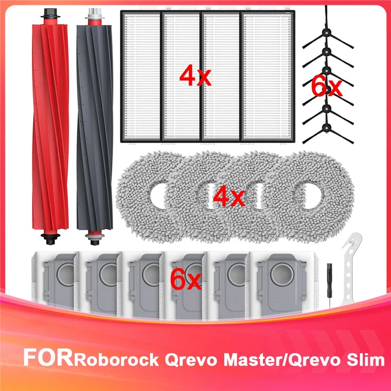 ABLE-accessoires pour aspirateur Roborock Qrevo Master/Qrevo Slim Rbot, brosse à rouleau, filtres HEPA, sacs à poussière, lingettes