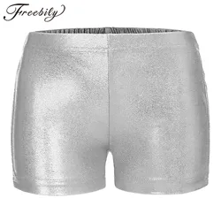 Kids Girl Elastic Waist Shiny Metallic Dance Shorts Dancewear Bottoms For Ballet Sports Yoga Gymnastic Workout Children Shorts