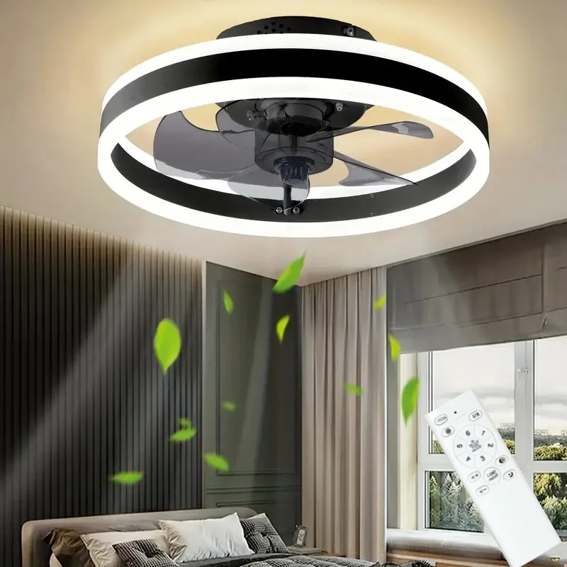 

Jelena Round Ceiling Fan Light Fixtures with Remote Control Bedroom Living Dining Room Home Decoration Modern Smart LED Lamp Fan