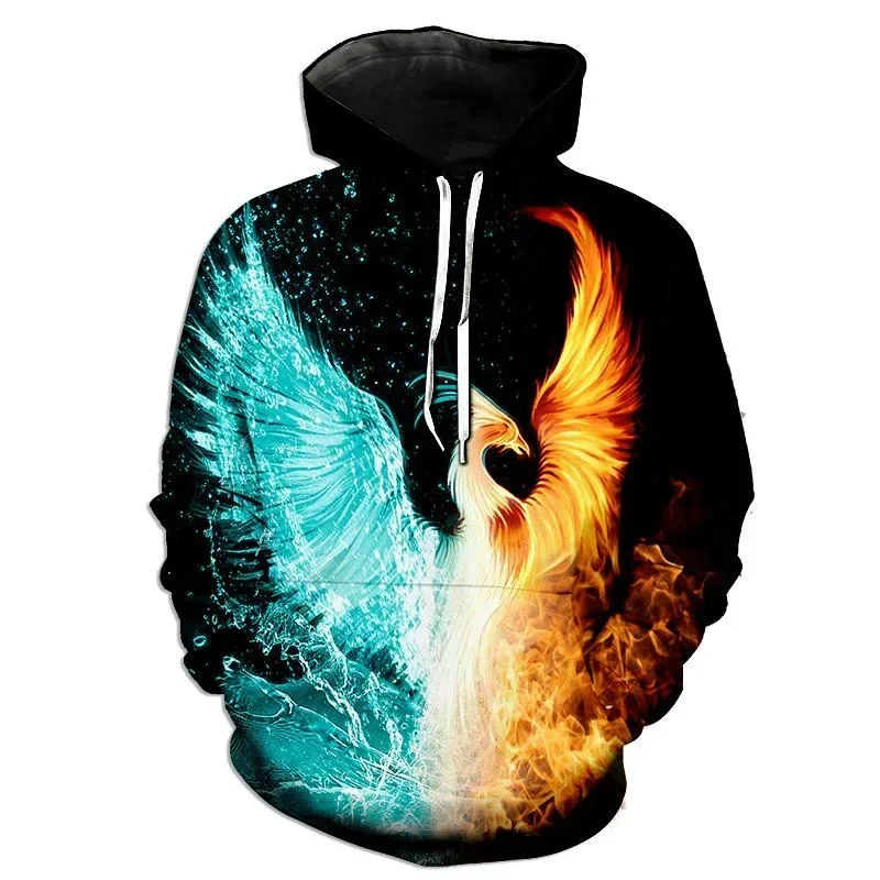النار فينيكس الطيور هوديس المشتعلة فينيكس ثلاثية الأبعاد طباعة الرجال النساء موضة هوديي الشارع الشهير البلوفرات قمصان سويت شيرت بقلنسوة ملابس الأطفال