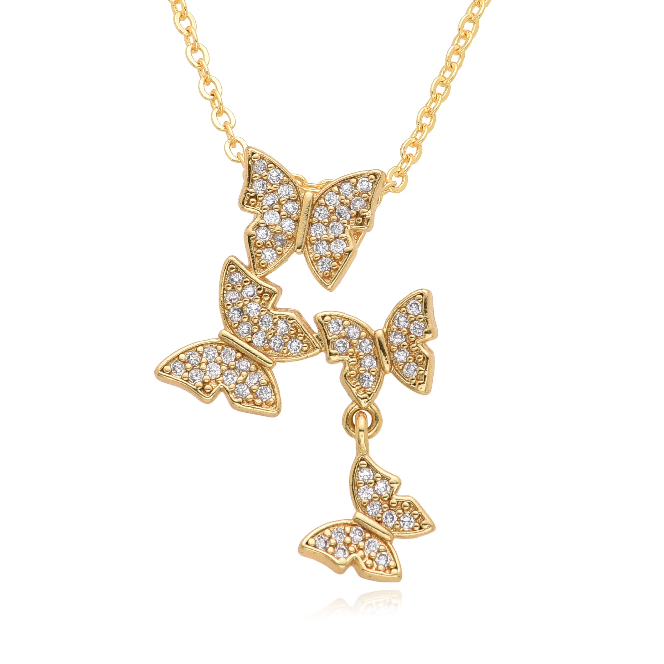 18K Gold plated Hollow Butterfly Charms Inlaid CZ Necklace for Women Choker Chain Pendant DIY Jewelry Accessories Wholesale