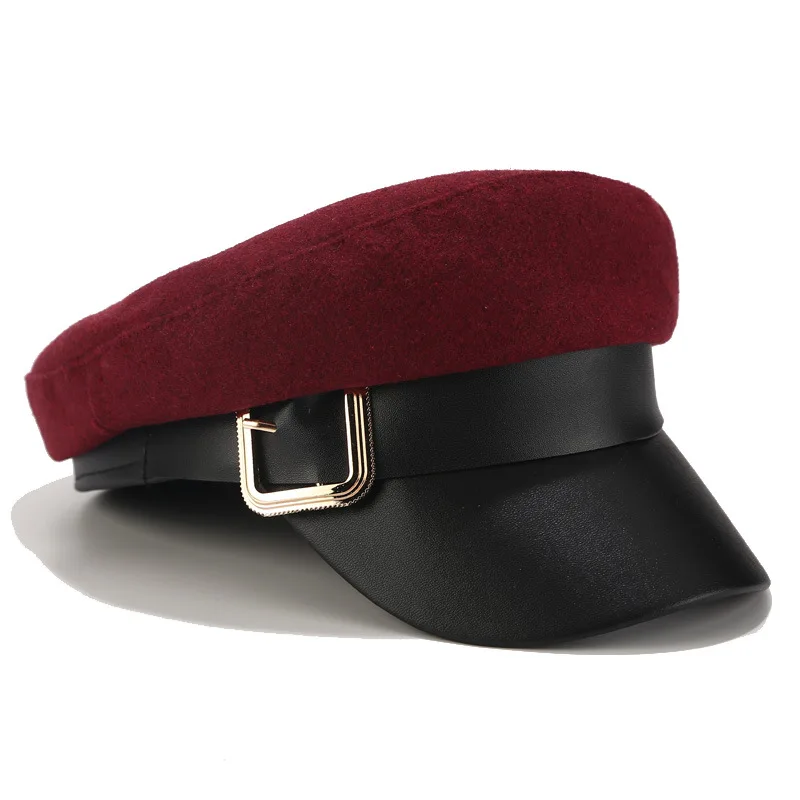 Trendy Baskenmütze Hut Frauen Casual Military Cap Flache Kapitän Trucker Caps Mode Pu Leder Reise Kadett Maler Achteckige Hüte – Detail 12