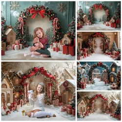 Winter Christmas Photography Backdrop Xmas Wreath Arch Christmas Tree Kids Portrait Family Party Decor Background Photo Props