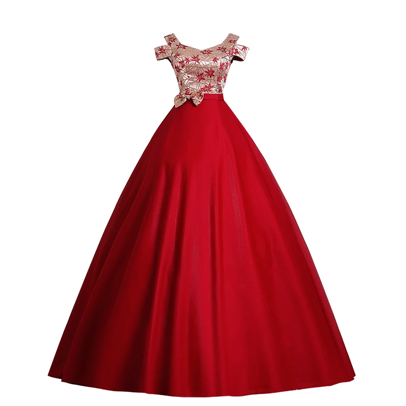 Vintage Red Quinceanera ชุดคลาสสิกปิดไหล่ซาตินชุดราตรียาว Elegant Vestido De Debutante ที่กําหนดเอง