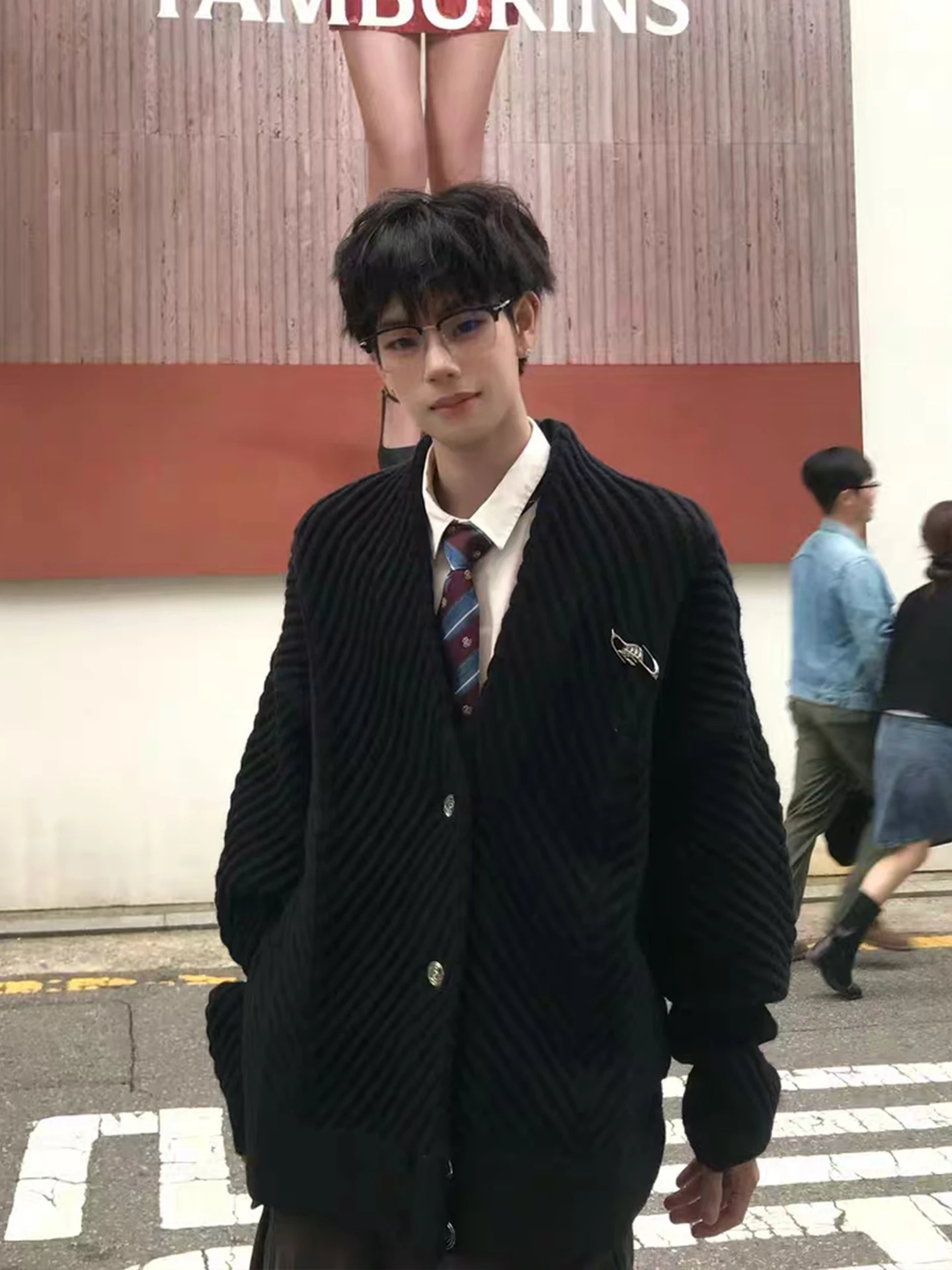 

Retro American College Sle V-Ne Open Cardigan Sweater Men's Autumn Winter Loose Faionable Knitted Outerwear