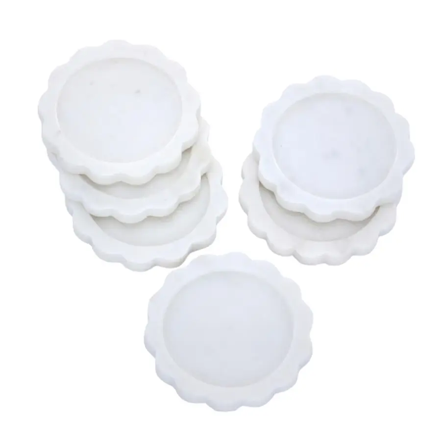 

Зубчатый набор из 4 роскошных эстетических современных подставок для напитков для журнального столика, белая зубчатая чашка, настоящий натуральный полувпитывающий камень