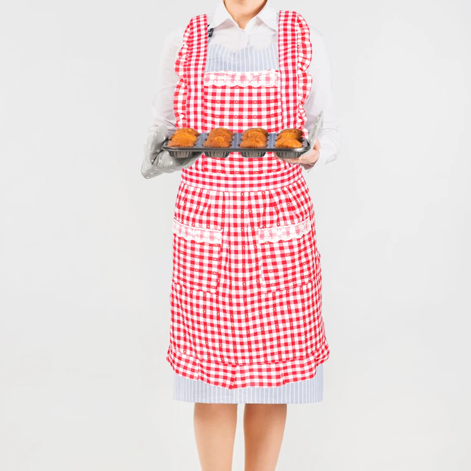 

Waterproof Floral Apron Pink Lace Design Comfortable Breathable Kitchen Baking Home Entertainer Gourmet Restaurant Hotel