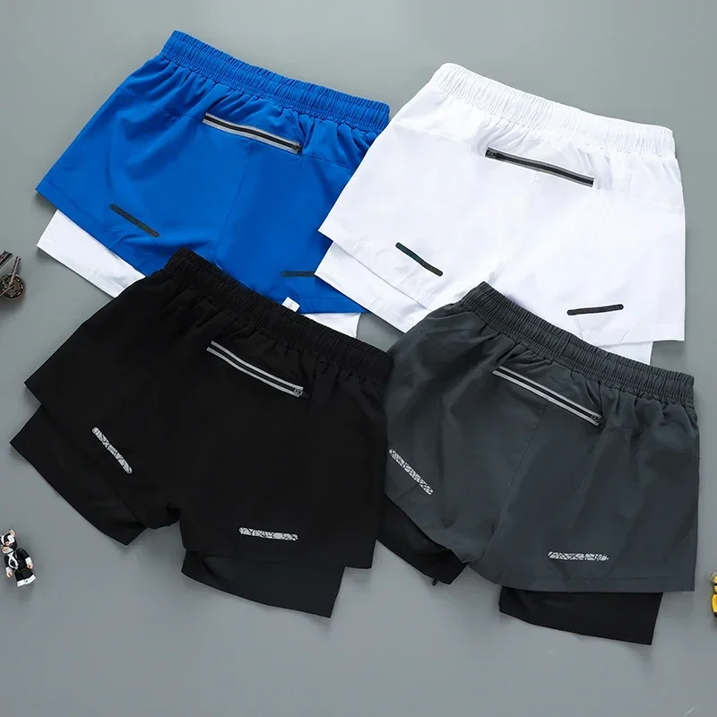 Pantalones cortos 2 en 1 para correr al aire libre para hombre, pantalones de chándal de doble capa de entrenamiento de Fitness de secado rápido,