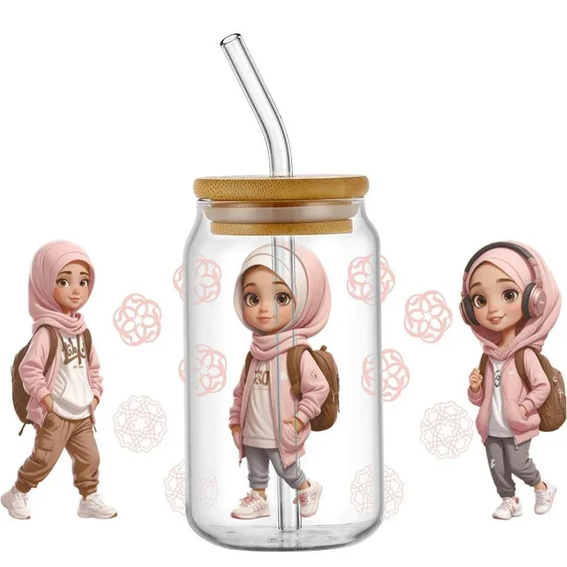 

Hot Arab Muslims Cartoon Decal 16oz Libbey UV DTF Cup Wrap Transfer Sticker Custom Label DIY Logo Self adhesive Mug Sticker