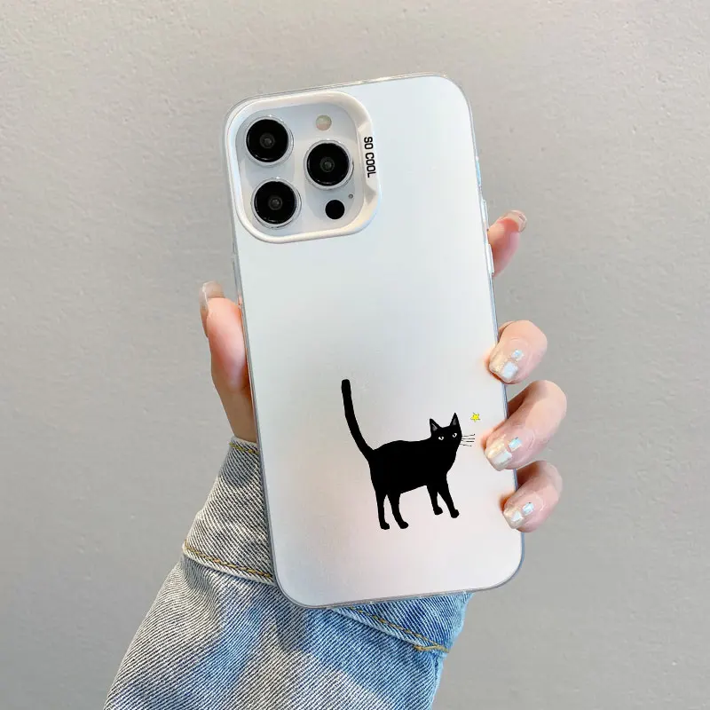 

Black Cartoon Cat Print Protect Laser Phone Case For Samsung Galaxy S25 S22 Ultra Plus S21 FE S24 S23 Ultra Plus FE Back Covers