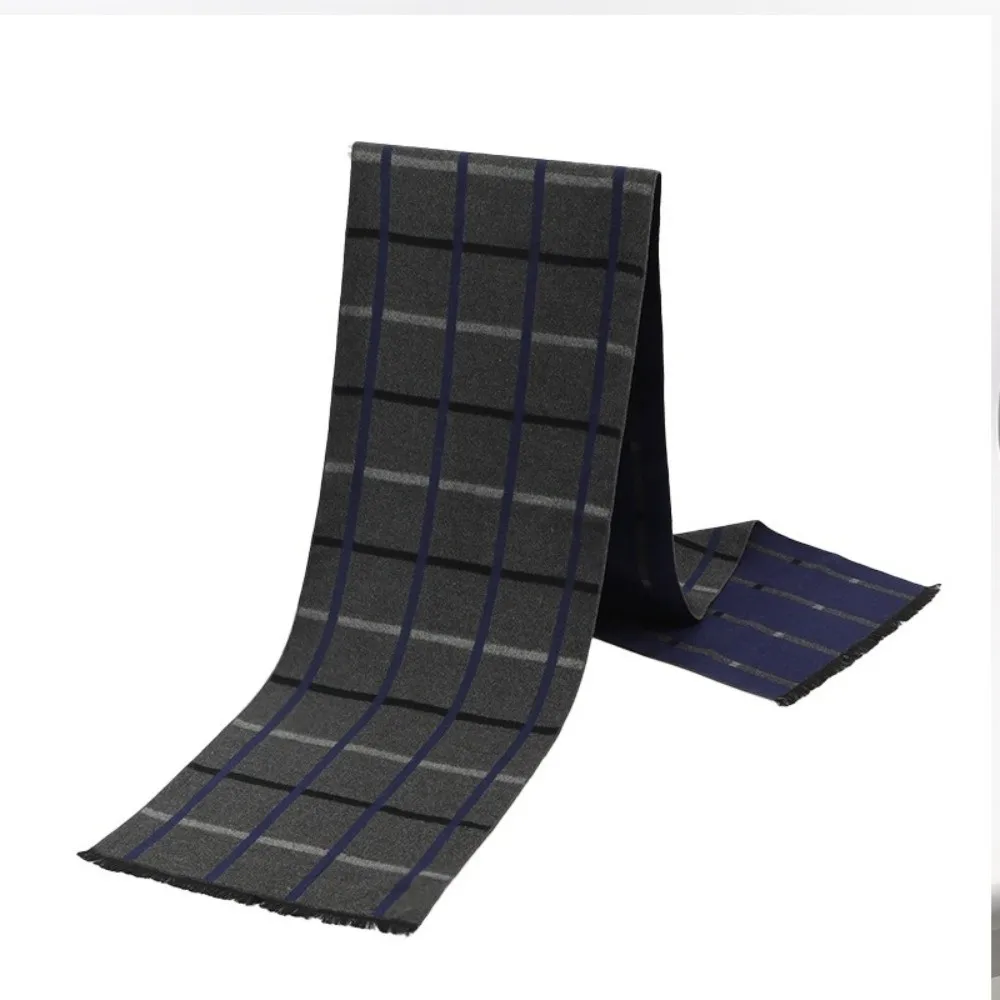 Classic Plaid Men Scarf Thicken Windproof Faux Cashmere Scarf Soft Winter Warm Long Shawl Wraps