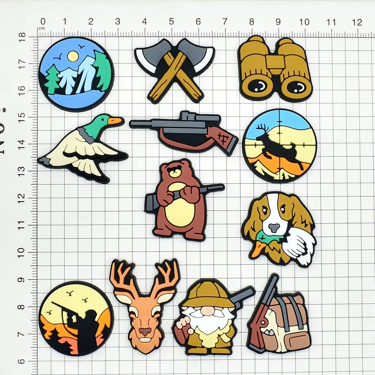 12-100pcs Deer Telescope Gun Hunter Bear Dog PVC Shoe Charms DIY Accessories Sandals Garden Shoes Buckle Decoration Man Gift