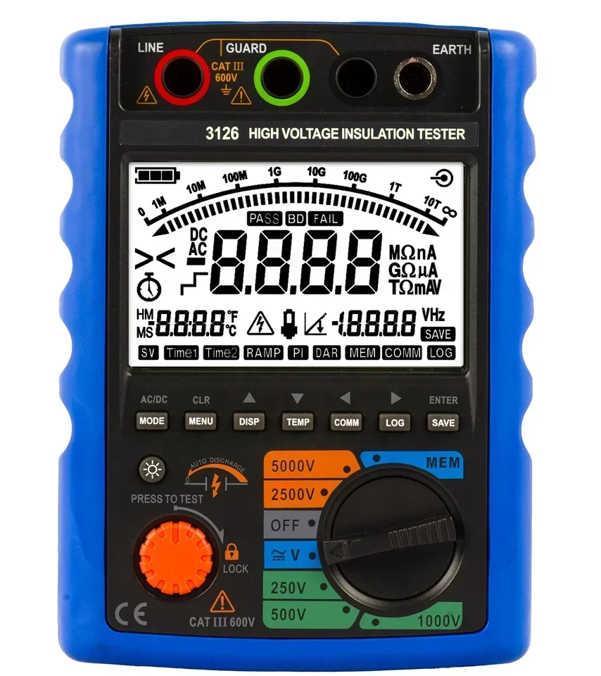 

5000V Digital High Voltage Insulation Resistance Tester Auto Range 9999 Counts IP40 USB Communication SCPI Command PLS-3126