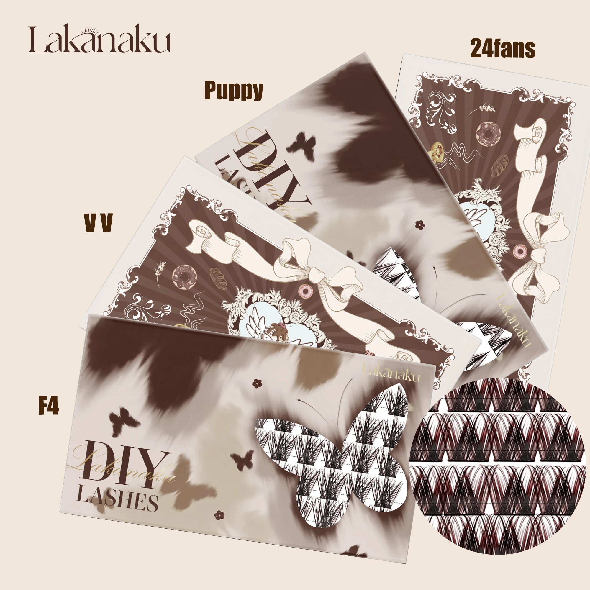 LAKANAKU Bruin DIY Lash Extensions Gesegmenteerde Pluizige Volume Wimpers D Krul Individuele Clusters Wimpers Cluster Oogmake-up