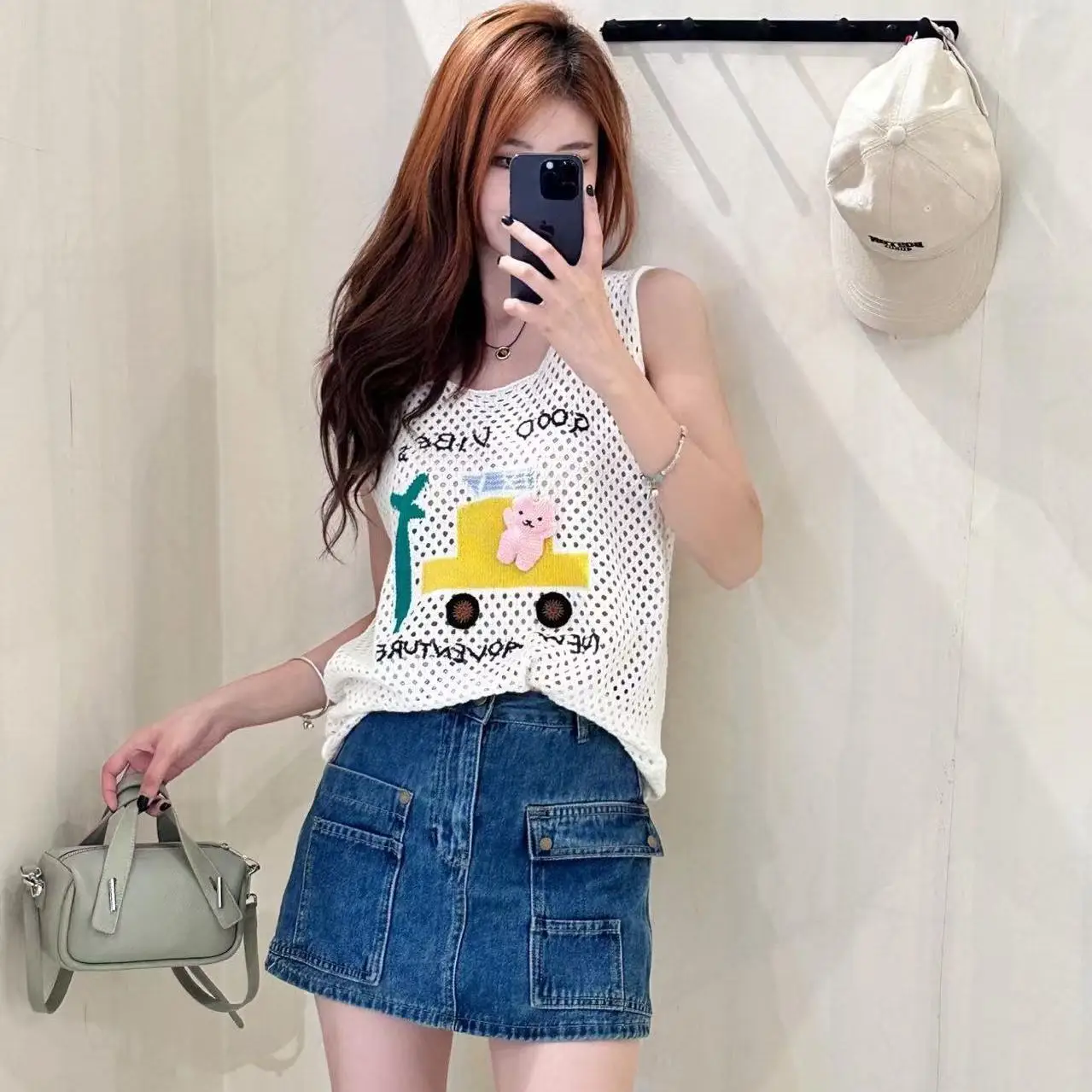 Multi-pocket Tooling Cargo Denim Skirts Women's Summer High Waist Design Sense A-shaped Short Skirt