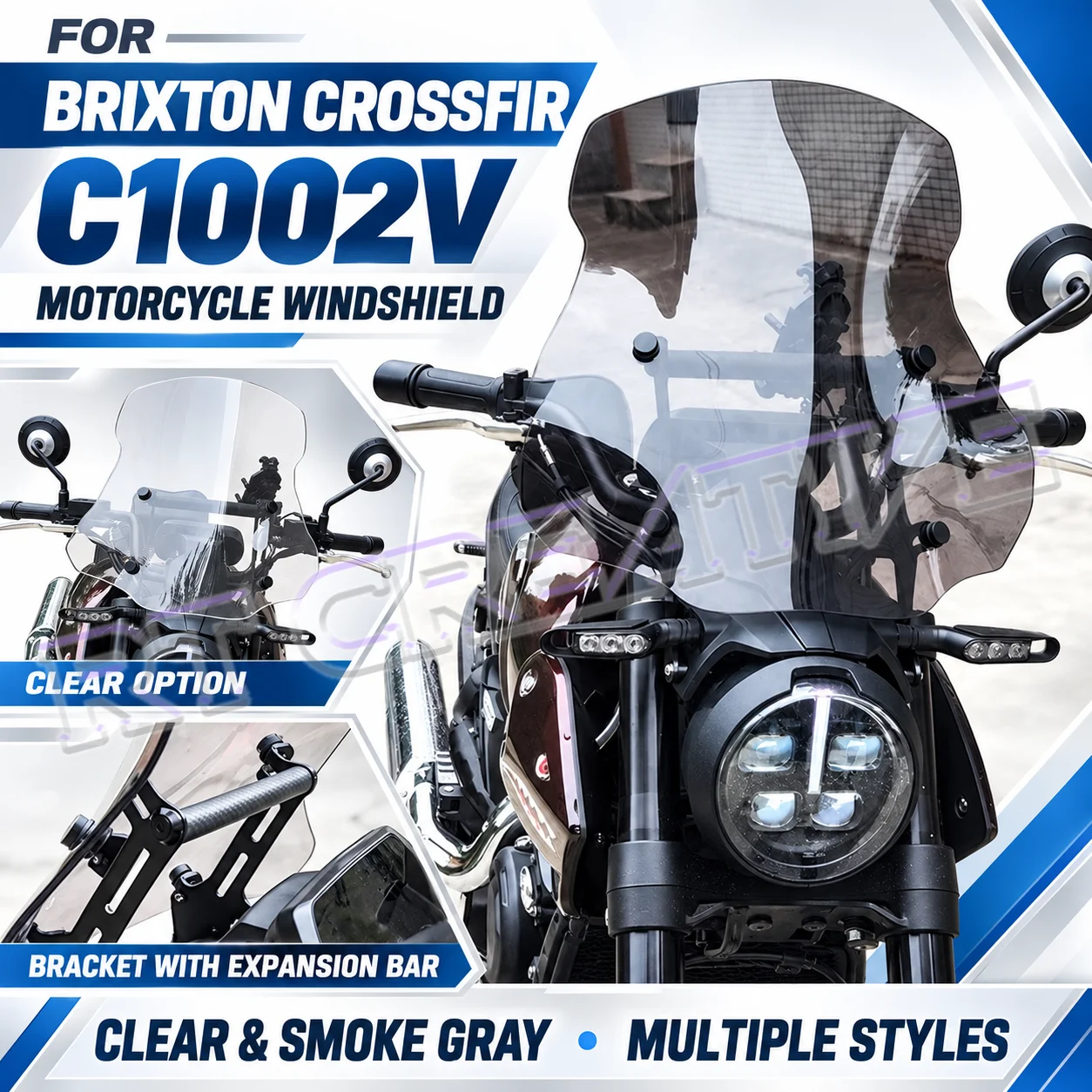 Thickened front windshield/air deflector, compatible with Brixton Crossfire C1002V and MBP C1002V